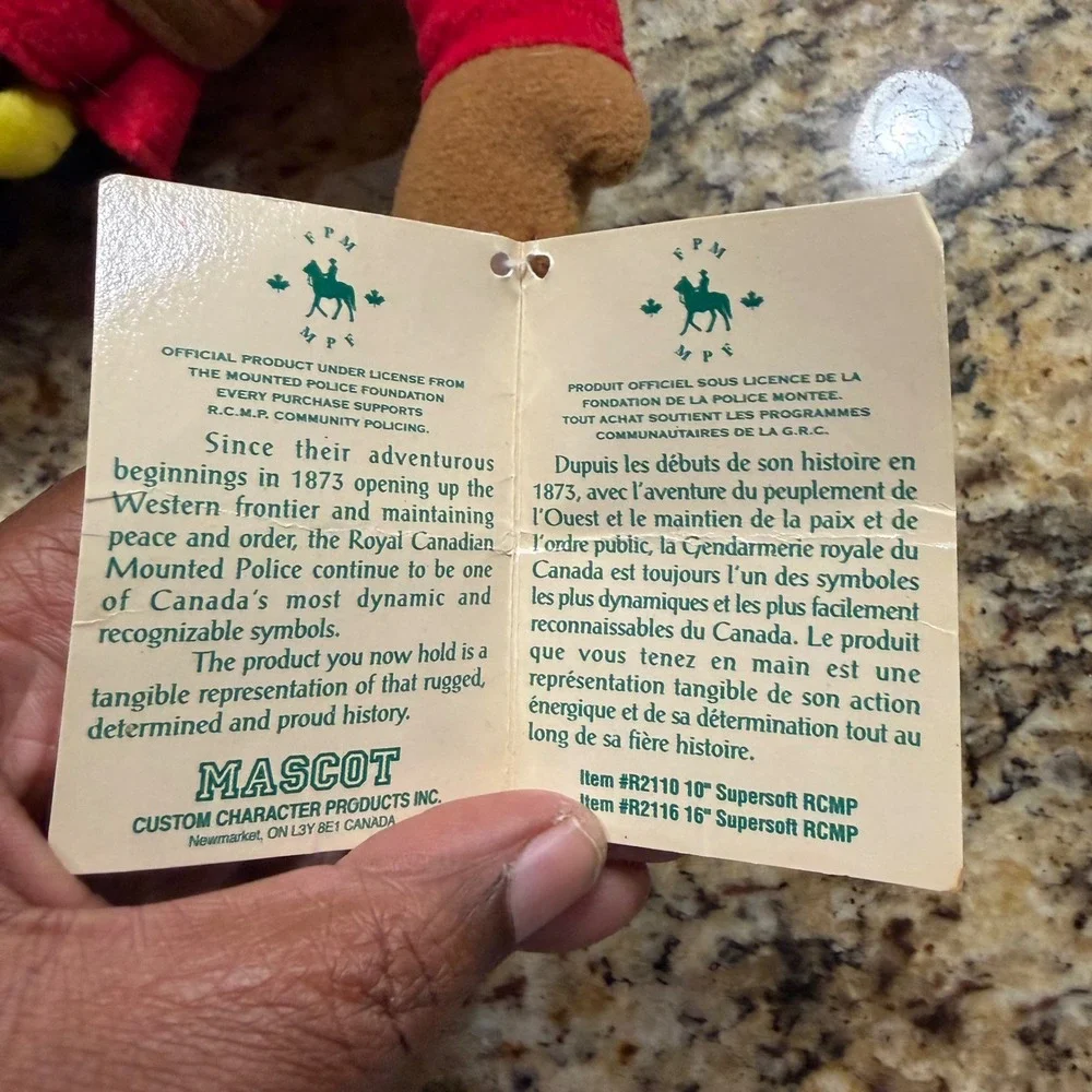 NEW Mascot RCMP Royal Canadian Mounted Police Plush Doll 10in Red Serge